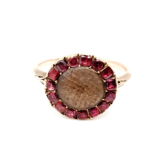 Georgian Garnet Halo Mourning Ring - image 2