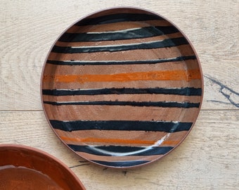 Ceramic Plate, Black Stripes, Antipasti Serving Plate, Pottery Handmade, Wheel Thrown Pottery, Hostess Gift, Ceramic Cake Plate, Salad bowl