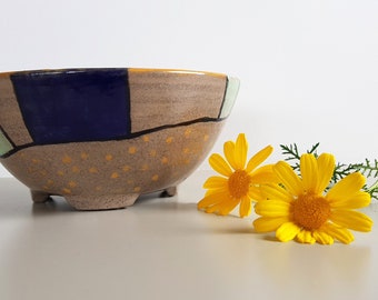 Ceramic bowl, Blue bowl, Green bowl, Pottery gift, Salad bowl, Hand painted, Tableware pottery, Ramen bowl kitchen pottery, thrown pottery