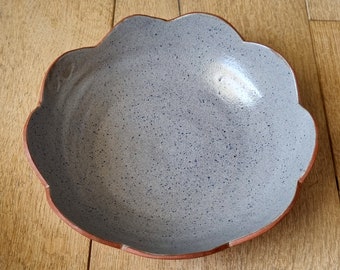 Light Blue Jean Color Bowl, Flower Shaped Handmade Ceramic Bowl, Ramen Bowl, Salad Serving Bowl, Handmade Pottery, Unique Special Gift.