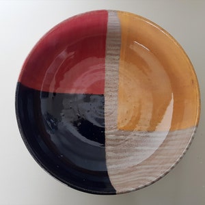 Red and Yellow Medium Size Ceramic Bowl, Christmas Gift, Pottery Gift, Ramen Serving Bowl, Handmade, Salad Bowl, Tableware dish, Kitchen