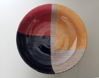 Cuenco de cerámica mediano rojo y amarillo, regalo de Navidad, regalo de cerámica, cuenco para servir ramen, hecho a mano, ensaladera, vajilla, cocina