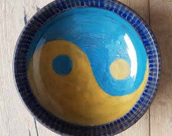 Blue & Yellow, Wheel thrown pottery, Yin yang, Pottery gift, Small salad  ceramic bowl, Tableware pottery, Kitchen pottery, Thrown pottery