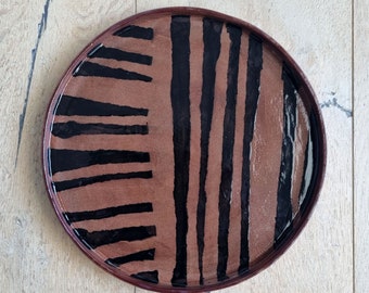 Ceramic Plate, Black Lines on Terracota clay, Antipasti Serving Plate, Pottery Handmade, Wheel Thrown Pottery, Hostess Gift, Cake Plate