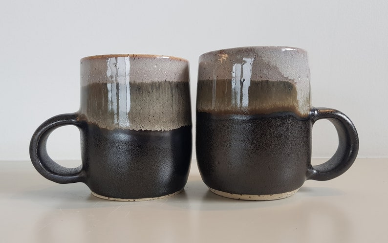 Coffee mugs, Black & Gray ceramic cappuccino cups, Medium coffee cups, Passover gift, Pottery, Thrown pottery, Anniversary present, image 2