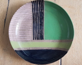 Green, Black and Pink Ceramic Bowl, Handmade Pottery, Medium Bowl, Special Gift, Ramen/ Salad Serving Bowl, Pottery, Kitchenware Pottery,