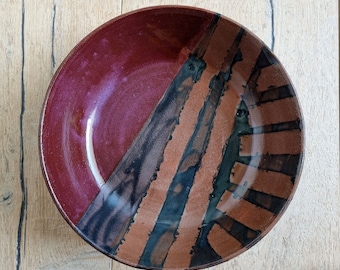 Black and Wine Red Large Ceramic Bowl, Special Ceramic Piece, Pasta Serving Bowl, Pottery Special Gift, Kitchenware, Black Lines, Handmade