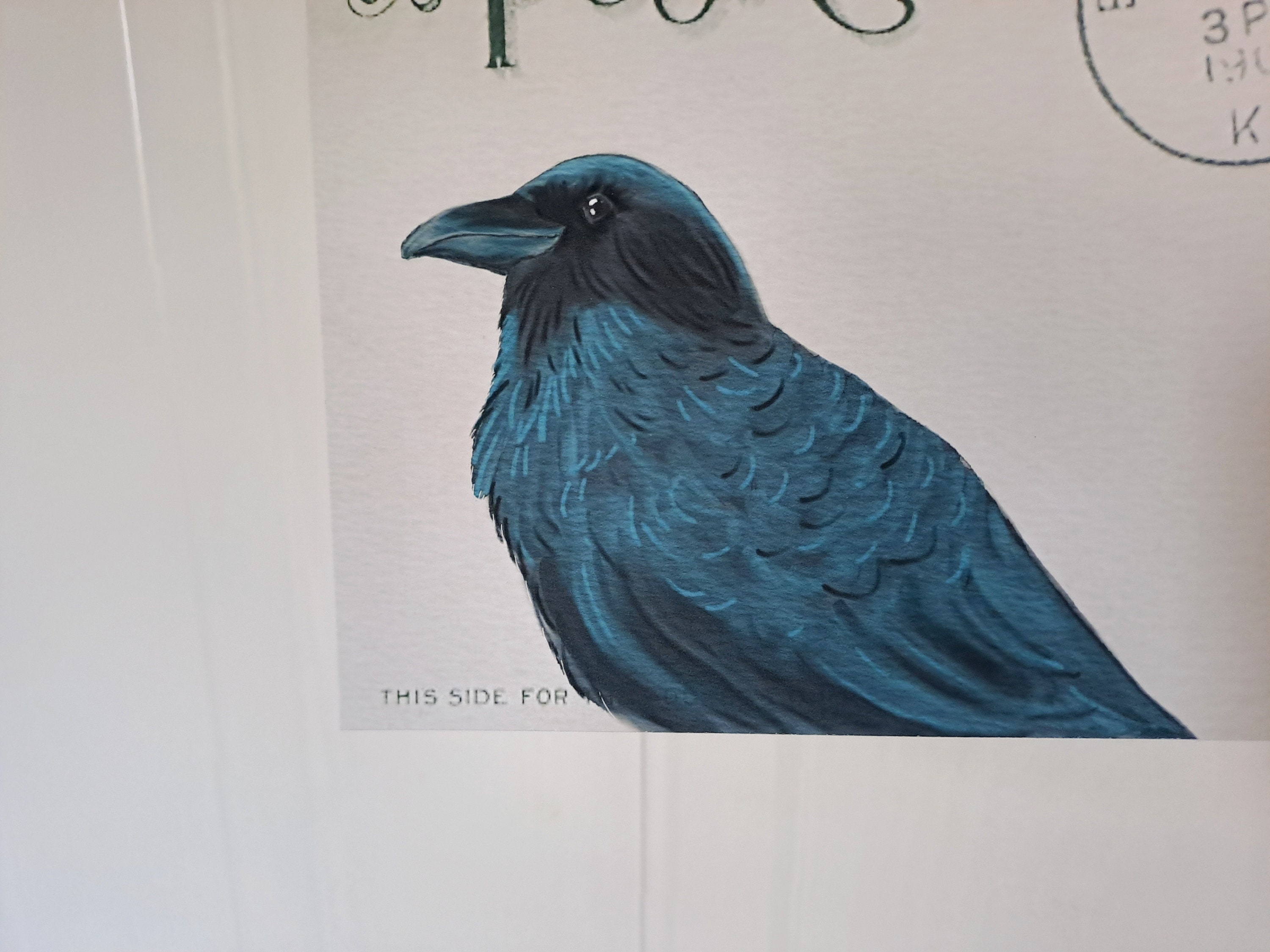 Watercolor Crow Postcard Print: Vintage Ephemera Art - Etsy