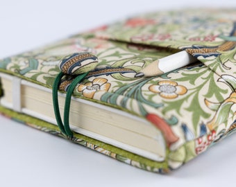 William Morris Golden Lily Book Sleeve with Closure and Front Pocket, Soft Padded Book Pouch, Paperback Book Protector, A5 Journal Bag