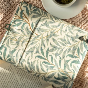 William Morris Willow Bough Book Sleeve with Closure and Front Pocket, Padded Book Pouch, Fabric Book Cover, Paperback Book Protector