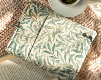 William Morris Willow Bough Book Sleeve with Closure and Front Pocket, Padded Book Pouch, Fabric Book Cover, Paperback Book Protector