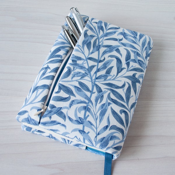 Zipper Pocket A5 Notebook Cover, Blue Willow Bough Fabric, Leuchtturm1917, Hobonichi Cousin Cover, Custom Bible Cover with a Pencil Case