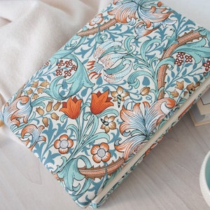 Turquoise Golden Lily Fabric Book Cover, Custom Bible Cover, William Morris Padded Book Cover, A5 Bullet Journal Cover, Book Protector