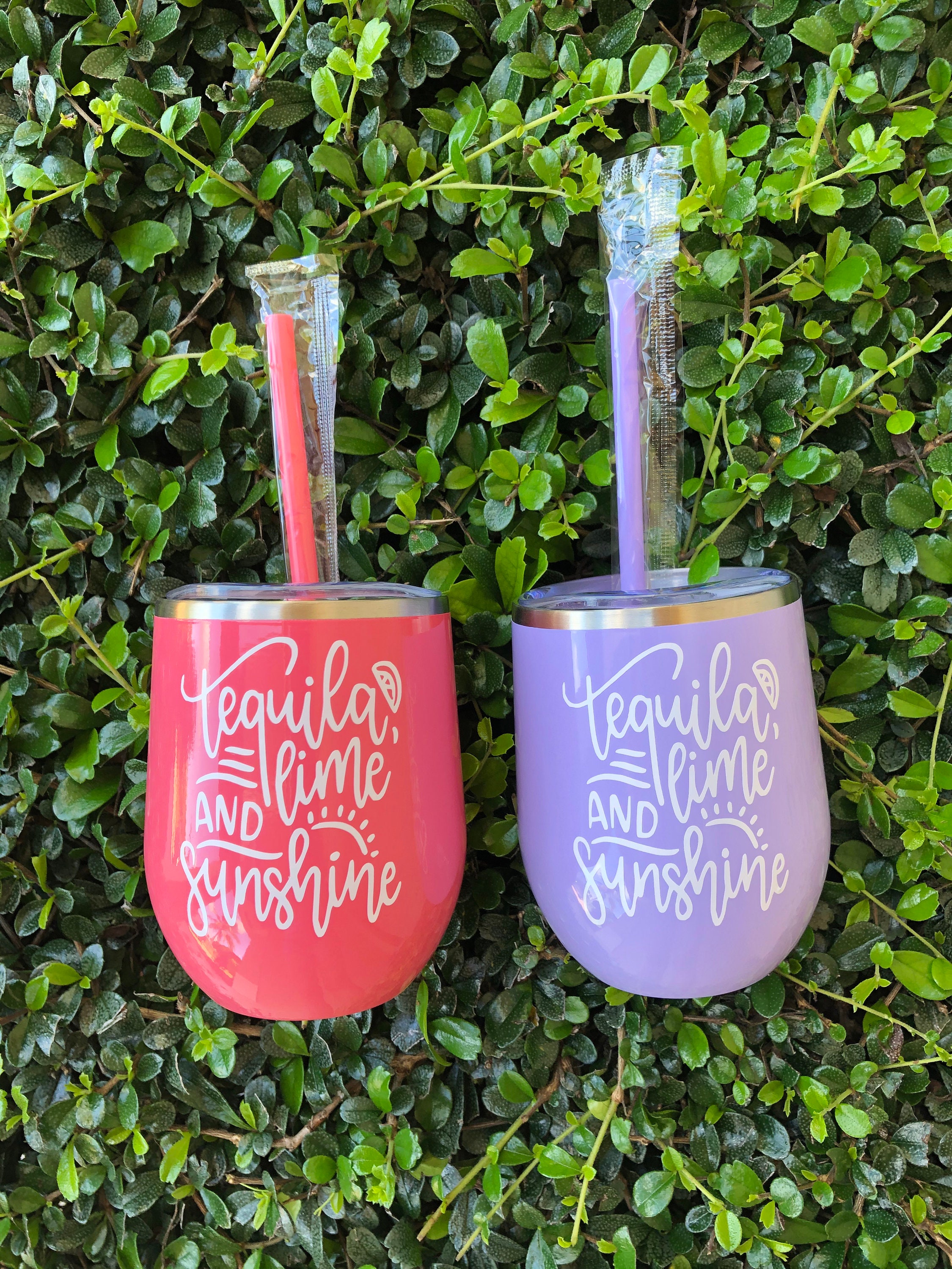 READY TO SHIP\u2014Tequila lime and sunshine ombre wine tumbler Mothers Day summer must have