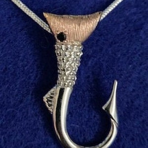 RedFish Hook Necklace, Pendant w//Sterling Platinum Chain, Just Hookin&#39;, Our own original Redfish Hook Pendant, Sterling Silver w Rose Gold