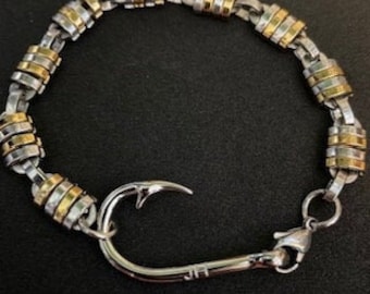 Fathers Day! Stainless Steel Fish Hook Bracelet, Men's Fisherman Jewelry, fishing