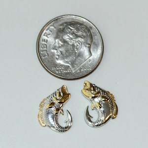 Bass Earrings, Sterling w/10kt gold plating. Our original design.  Freshwater, Fishing Jewelry