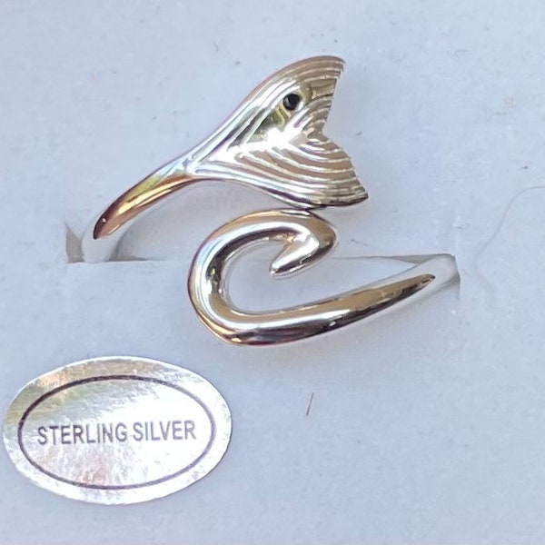 Redfish, toe or Finger Ring, Solid.925 sterling tail Hook ring, adjustable to size 9, for lady angler or your inner Mermaid. Fishing Jewelry