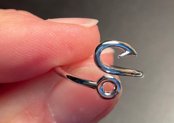Sterling Silver Fish Hook Ring, Adjustable up to Size 8, Fishing Jewelry,  Lady Angler. free Shipping -  Canada