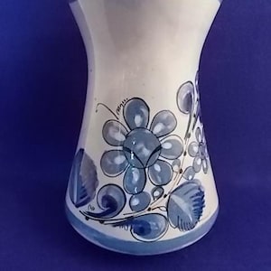 Hand painted Mexican Vase - Blue and White - Floral and Bird Motif