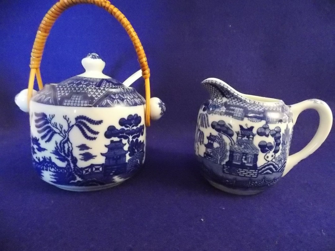 Blue Willow Sugar and Creamer Set Etsy
