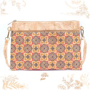 Sac en liège azulejos jaune et orange. Vegan friendly. YOK CORK