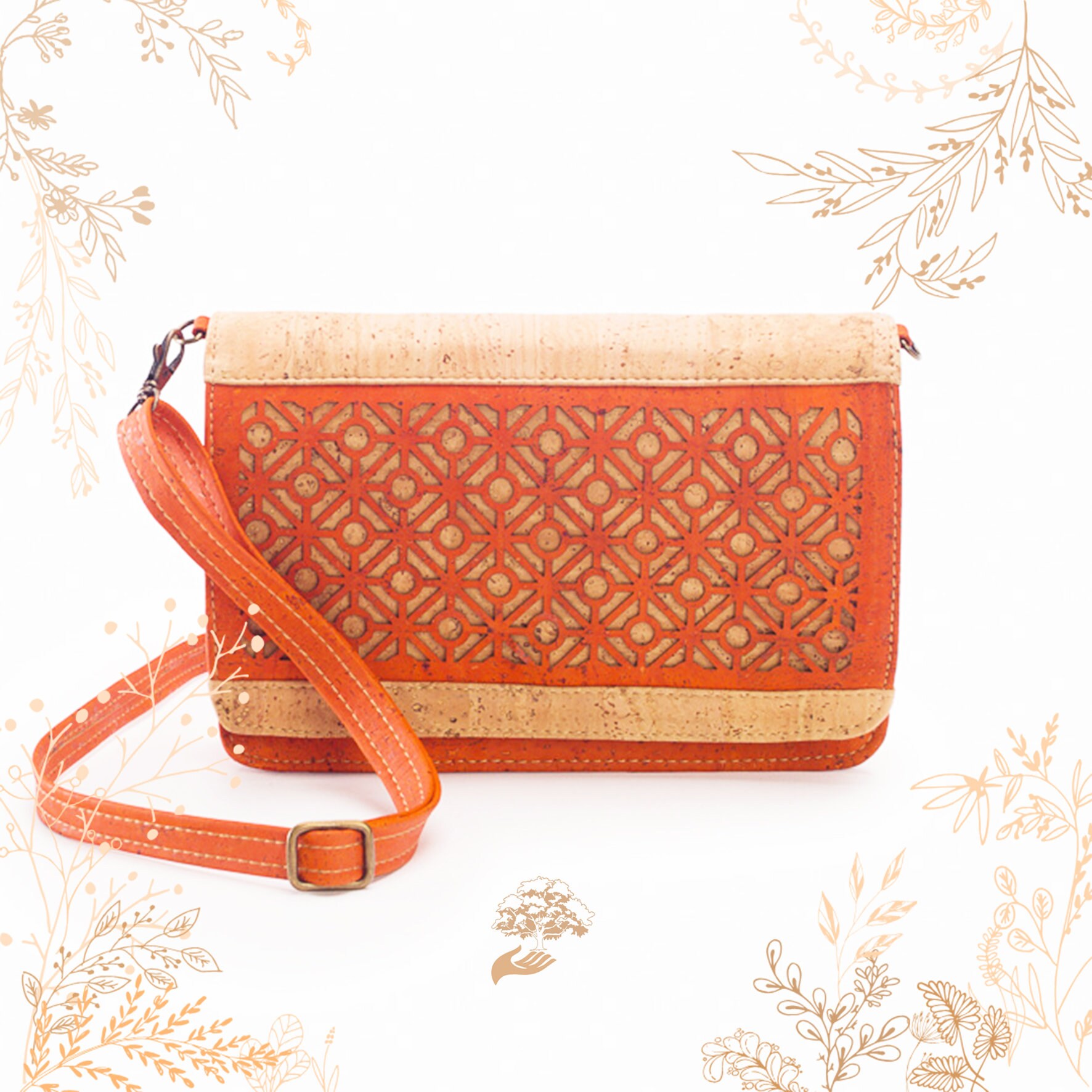 Artelusa Vibrant Orange and Cork Backpack Orange Cork Bag From ARTELUSA, Suitable for Vegans. YOK CORK  main image 2