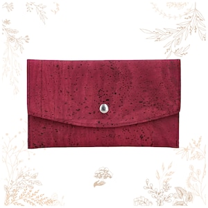 Portefeuille violet bordeau en liège. Cuir végétal vegan friendy. Boutique YOK CORK