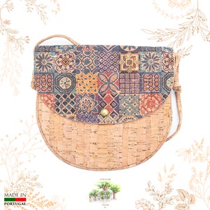 Bolso bandolera pequeño de corcho. Patrones de azulejos. Apto para veganos. CORCHO YOK
