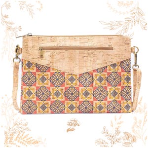 Sac bandoulière en liège azulejos orange et jaune. Vegan friendly. YOK CORK