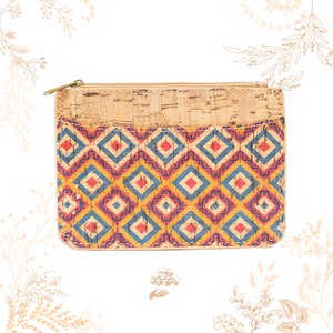 Grand porte-monnaie en liège. Motifs géométriques. Vegan friendly. Boutique YOK CORK