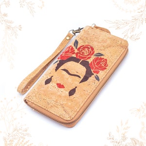Portefeuille en liège Frida Kahlo. Cuir vegetal. Vegan friendly. Boutique YOK CORK