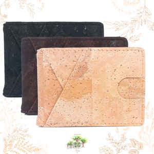 Men's cork wallet in black, brown, or beige. Vegan-friendly. YOKCORK Store