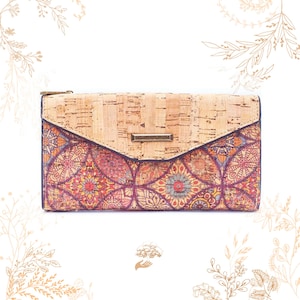 Portefeuille grand ou petit en liège. Arabesques mandala bordeaux. Vegan friendly. Boutique YOK CORK