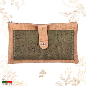 Portefeuille vert kaki en liège. Adapté au véganisme. Boutique YOK CORK