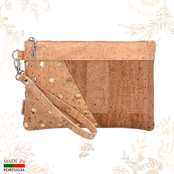 Beige and gold wedding clutch in natural cork. Eco-responsible creation. YOK CORK