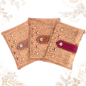 Portefeuille en liège naturel doré et beige. Fabrication éco-responsable. Boutique YOK CORK