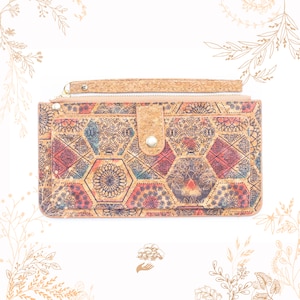 Cartera de corcho natural. Patrones exogonales. Cuero vegetal vegano. Comprar CORCHO YOK