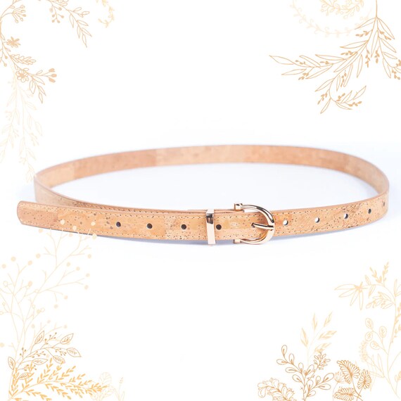 Slim Cork Belt with Nickel-Free Gold Buckle, Vegan, Lightweight Women main image 4