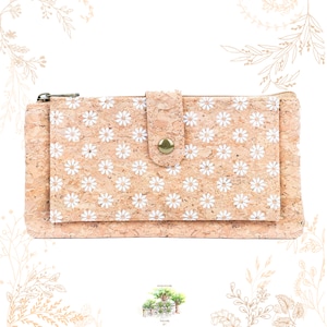 Portefeuille beige et blanc en liège naturel. Adapté au véganisme. Boutique YOK CORK