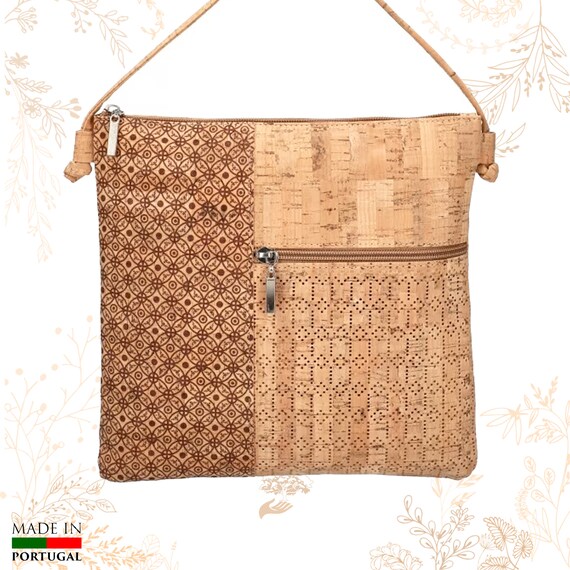 Bolso de corcho beige y negro. Apto para veganismo. Tienda YOKCORK Etsy Espana