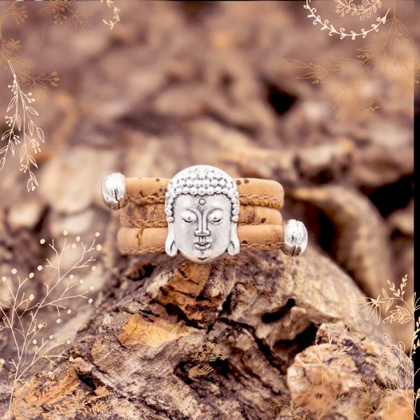 Bague bouddha reglable en écorce de liège. YOK CORK