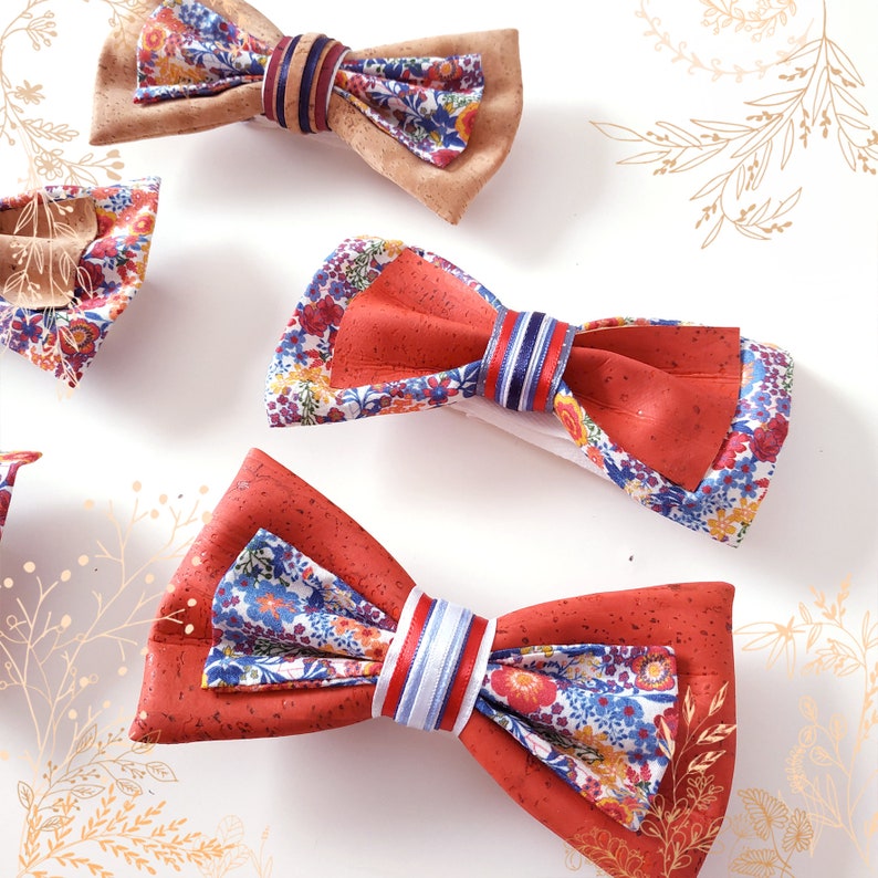Red and blue cork bow tie. Ideal for a wedding. Eco-responsible crafts YOK CORK image 2