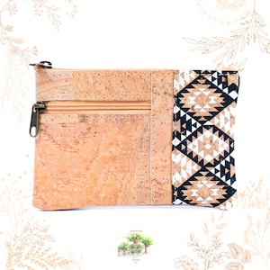 Porte monnaie en écorce de liège naturelle. Motifs graphoques Cuir végétal vegan friendly. Boutique Yok Cork