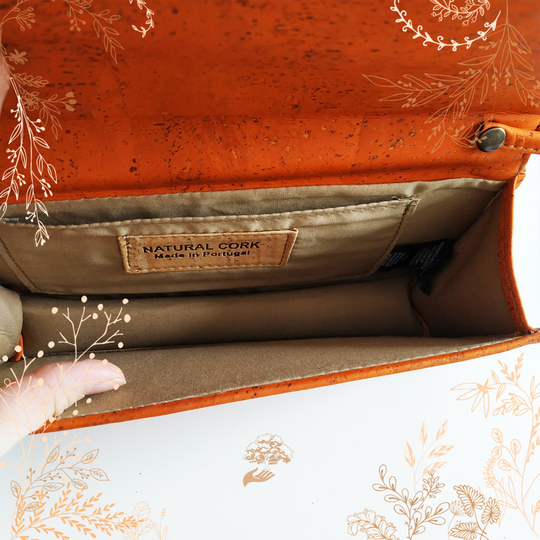 Orange Cork Bag From ARTELUSA, Suitable for Vegans. YOK CORK 