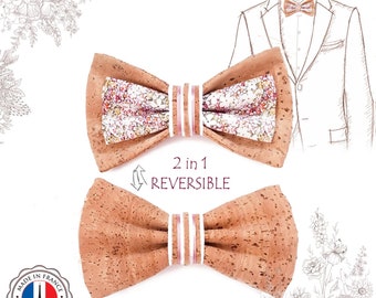 Pink and beige cork bow tie. Reversible. Eco-responsible crafts YOK CORK