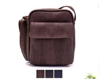 Black, brown, or blue cork bag. Eco-friendly manufacturing. YOKCORK