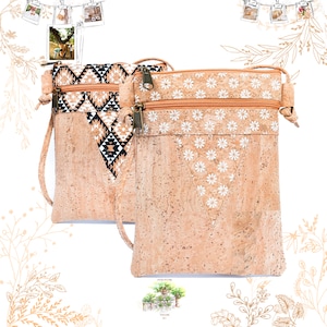 Sac en liège graphisme noir et blanc ou fleurs blanches. Adapté au véganisme. Boutique YOKCORK