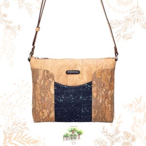 Sac bleu et beige en tissu de liège. Adapté au véganisme. YOKCORK