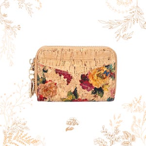 Portefeuille en tissu de liège. Motifs  de fleurs. Boutique YOK CORK